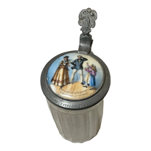 Antique 1800's Hand Painted Porcelain Glass Pewter German Lidded Beer Stein Mug