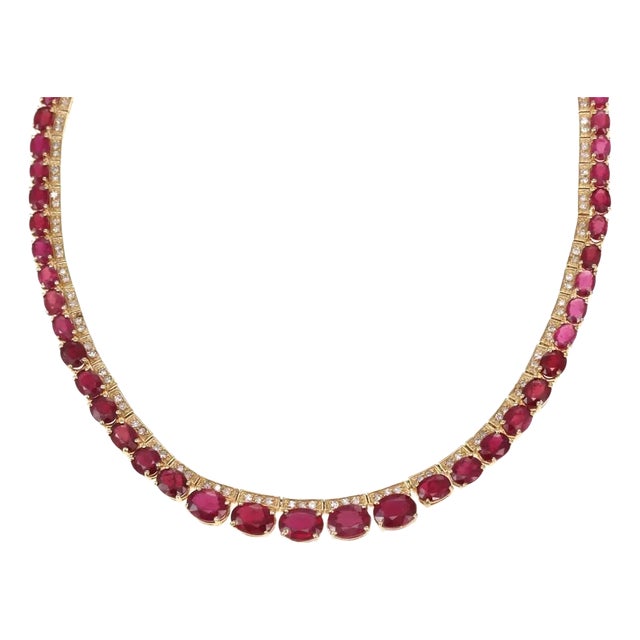 Estate 47.50ct Diamond Ruby 14k YellowGold Graduated Collar Necklace For Sale