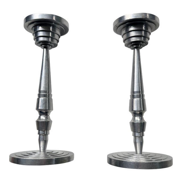 Pair of Industrial Machine Age Candlesticks, Aluminum. For Sale