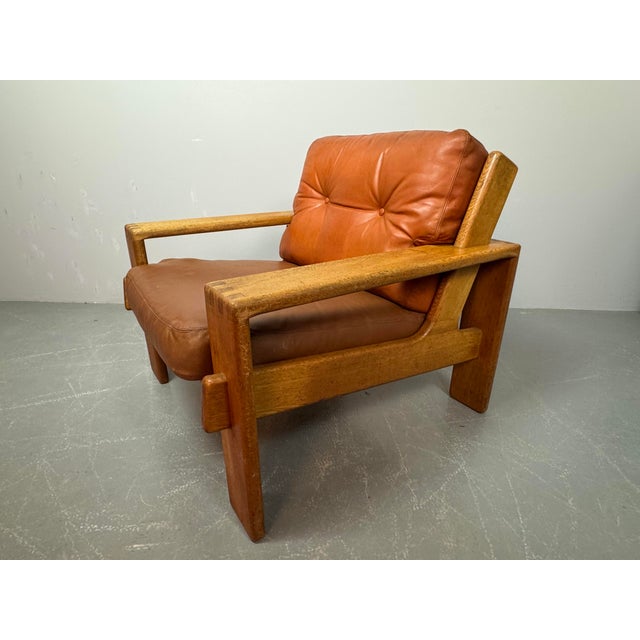 1960s Mid-Century Brutalist Bonanza Armchair in Cognac Leather with Wooden Frame by Esko Pajamies, Finland, 1960s For Sale - Image 5 of 8