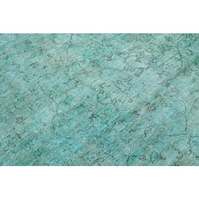 Allover Antique Overdyed Wool Rug Room Size in Green For Sale - Image 9 of 10