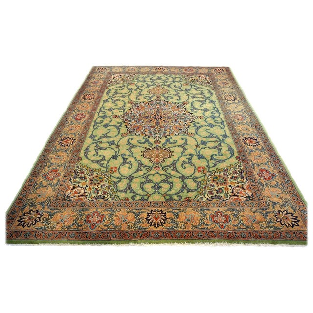 Condition: Antique Circa: 1930s Origin: Persia Design: Tabriz Actual Size: 6.8 X 10.1 Pile Height: 1/3 In. Color: Green,...