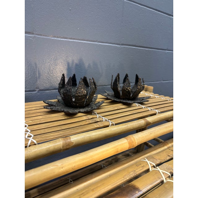 Metal Mid-Century Harry M. Wasserman Torch-Cut Steel Lily Sculptures, Pair For Sale - Image 7 of 8