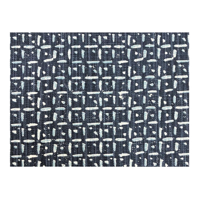 1.25 Yds Navy Blue White Abstract Ethnic Geometric Upholstery Drapery Fabric For Sale