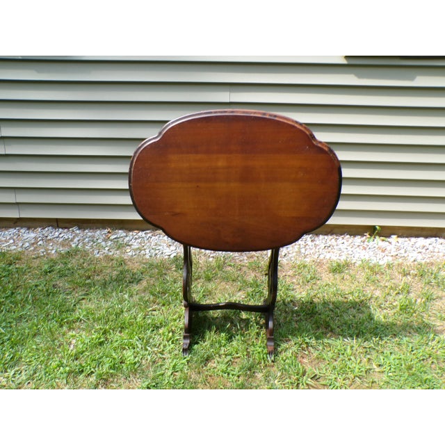 Antique Tilt Top Sewing Table Vintage Walnut Sewing Stand Parlor Lamp Table For Sale - Image 4 of 15