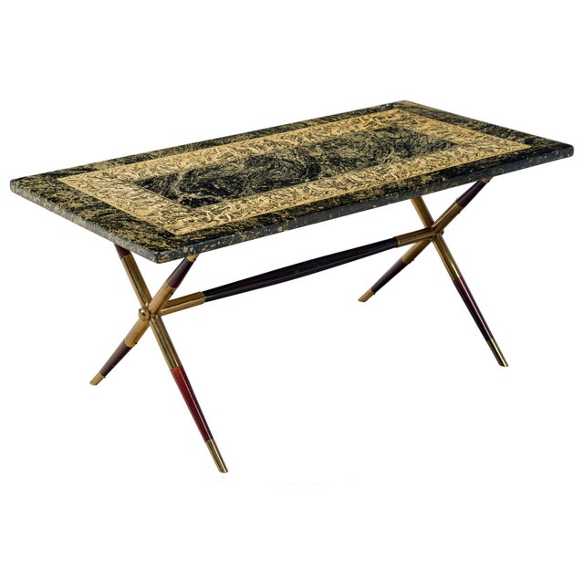Metal Piero Fornasetti Bordo Bassorilievo Coffee Table, Black and Gold, Milan, Circa 1955 For Sale - Image 7 of 9