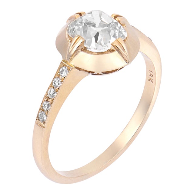 Vintage Gia 1.03 Carat Old Mine Cut Diamond 18k White Gold Ring, Size 6 For Sale