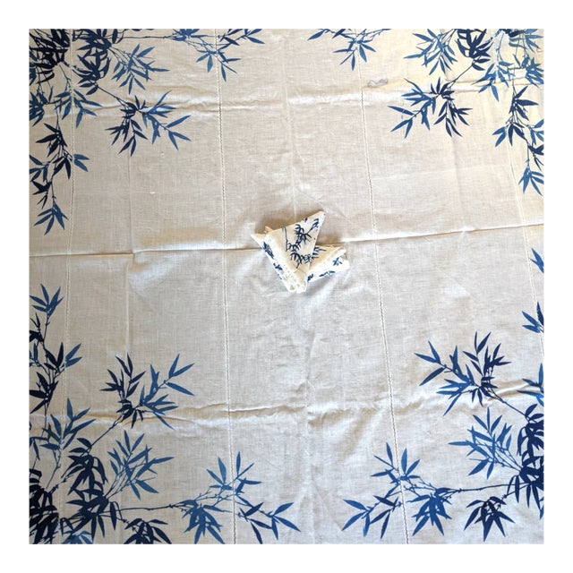 Vintage Bamboo & Birds Tablecloth & Napkins For Sale