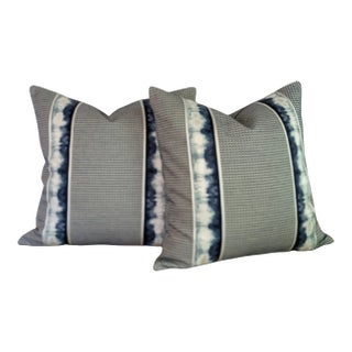Schumacher Navy Zig Zag With Tape Trim Pillows - Set of 2 For Sale