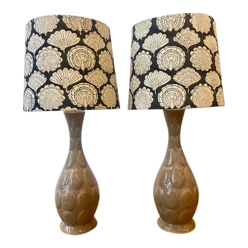 Pair of Vintage Mid-Century Lamps With Custom Shades
