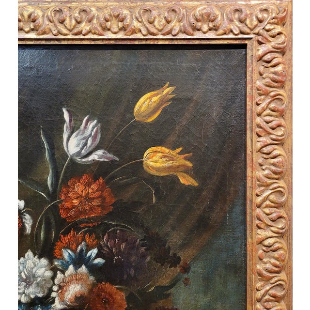 Textile 17th Century Old Master - Still Life of Flowers in Urn - Oil Painting For Sale - Image 7 of 11
