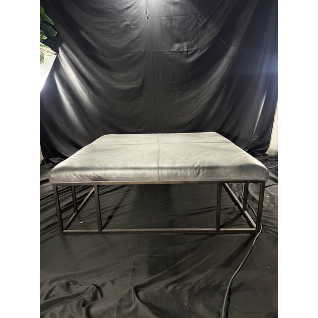 Gray Modern Leather Ottoman Coffee Table With Metal Frame, 45" Square For Sale - Image 8 of 11