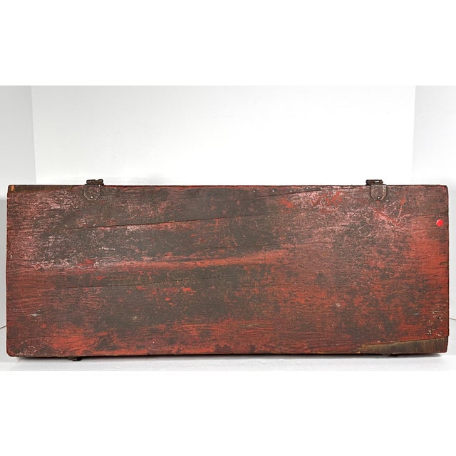 Early 20th Century Farmhouse Red Dovetail Trunk Box For Sale - Image 9 of 17