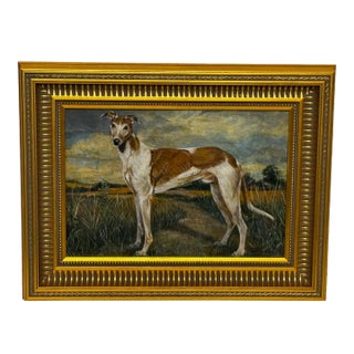 English Oil Painting Portrait Prized Lurcher Greyhound After Samuel John Carter Dated 1910 For Sale