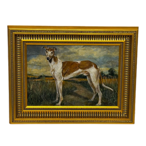 English Oil Painting Portrait Prized Lurcher Greyhound After Samuel John Carter Dated 1910