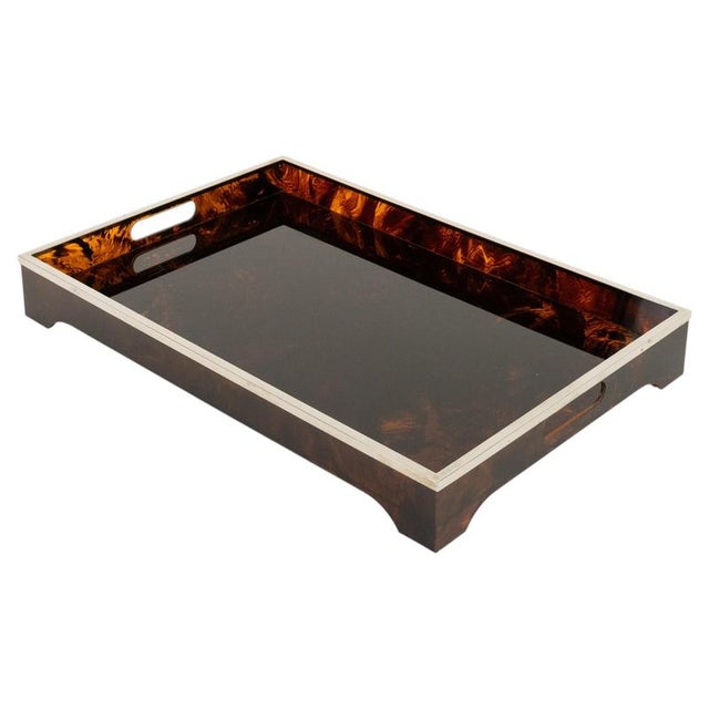 Serving Tray in Acrylic Glass Faux Tortoiseshell and Chrome from Dior Home Style, Italy, 1970s For Sale - Image 15 of 16
