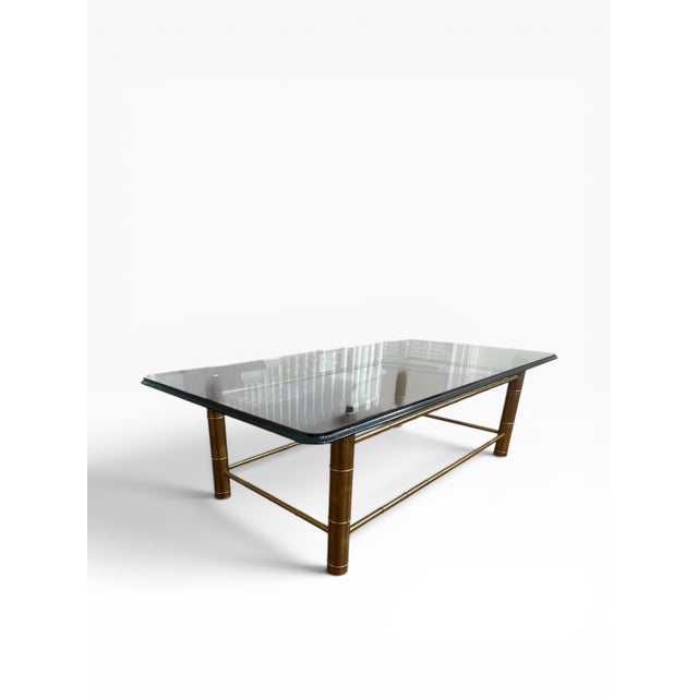 Hollywood Regency 1970s Faux Bamboo Brass Attributed to Mastercraft Coffee Table With Beveled Glass For Sale - Image 3 of 16