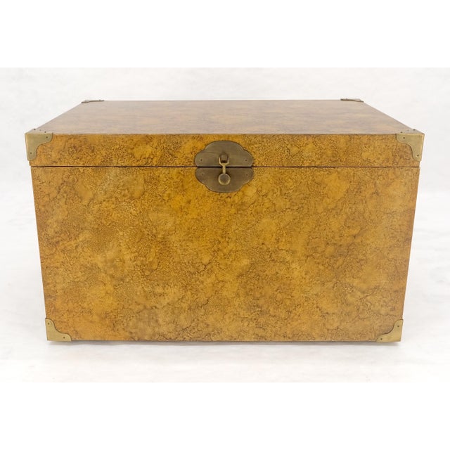 Faux Tortoise Finish Hand Painted Decorated Campaign Style Trunk Box MINT For Sale - Image 12 of 16