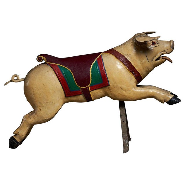 Green Pig Carousel Figure in Carved Wood, 1950s For Sale - Image 8 of 8