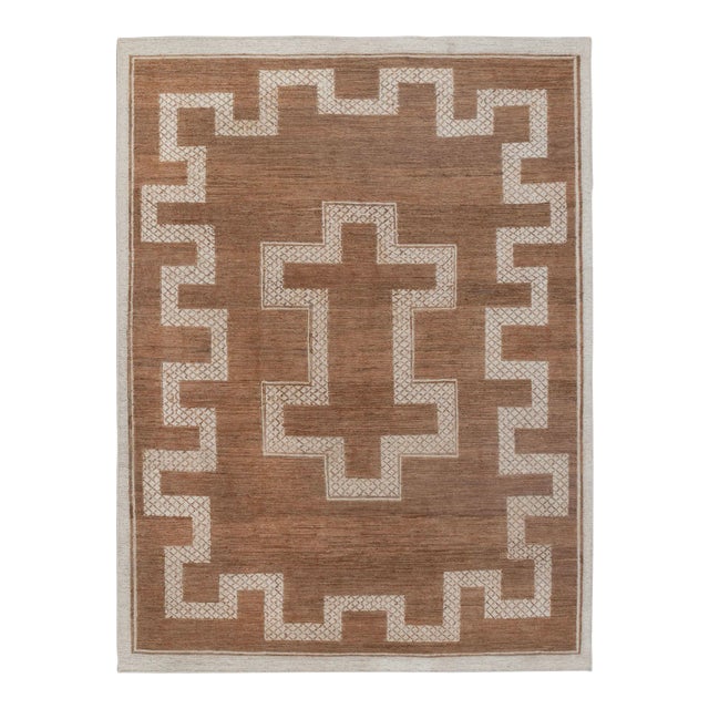 8x10Ft. Natural Brown Jute cream design Taureg Inspired Soumek Jute Hand Woven Rug For Sale
