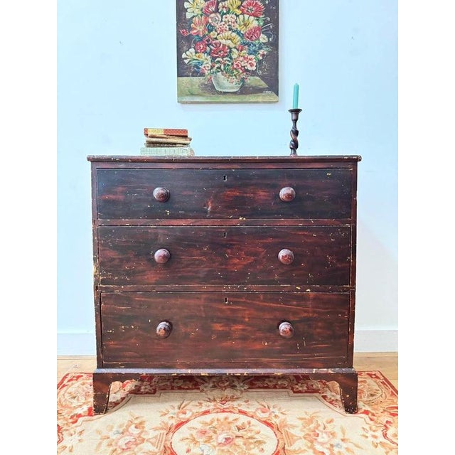 19th Century Dark Scumbled Pine Chest of Drawers For Sale - Image 3 of 9