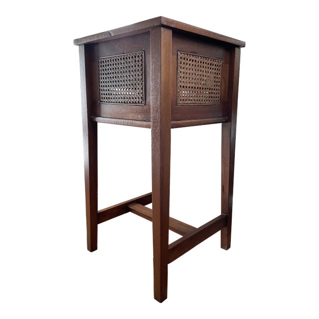 Vintage Walnut and Cane Jardiniere Planter For Sale