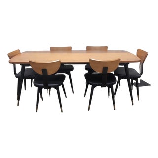 Scandinavian Designs Lanson 7-Piece Dining Set, Solid Poplar Table and 6 Chairs, Light Walnut For Sale