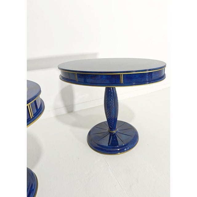 Vintage Bedside Tables in Blue Wood with Lapis Lazuli Effect by Annibale Colombo, 1980s, Set of 2 For Sale - Image 10 of 12