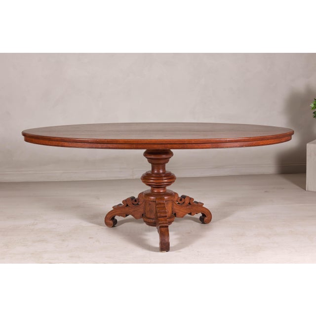 19th Century Dutch Colonial Oval Pedestal Dining Table with Scrolling Base, Late 19th Century For Sale - Image 5 of 12