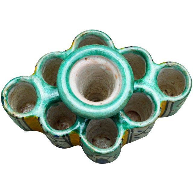 Teal Early 20th Century Motif Moorish Ceramic Inkwell For Sale - Image 8 of 9