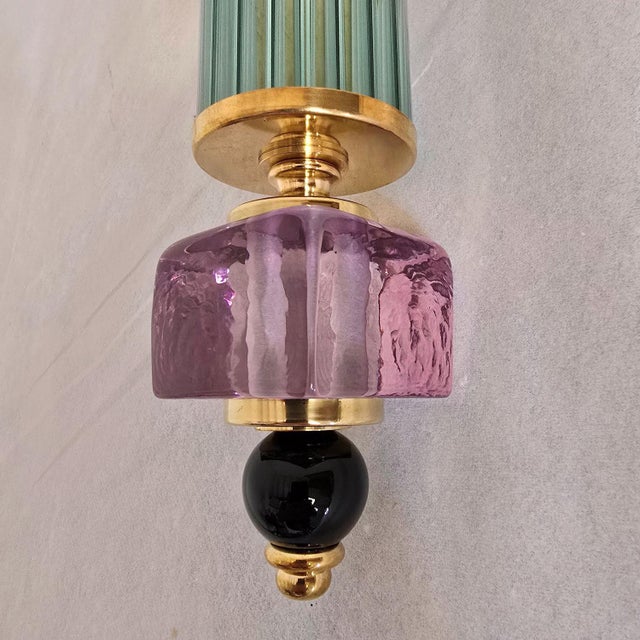1990s Burgundy and Green Murano Glass Sconces - a Pair For Sale - Image 9 of 11