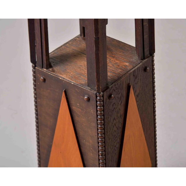 Arts & Crafts Oak Pedestal With Diamond Inlay Circa 1890s For Sale In Detroit - Image 6 of 11