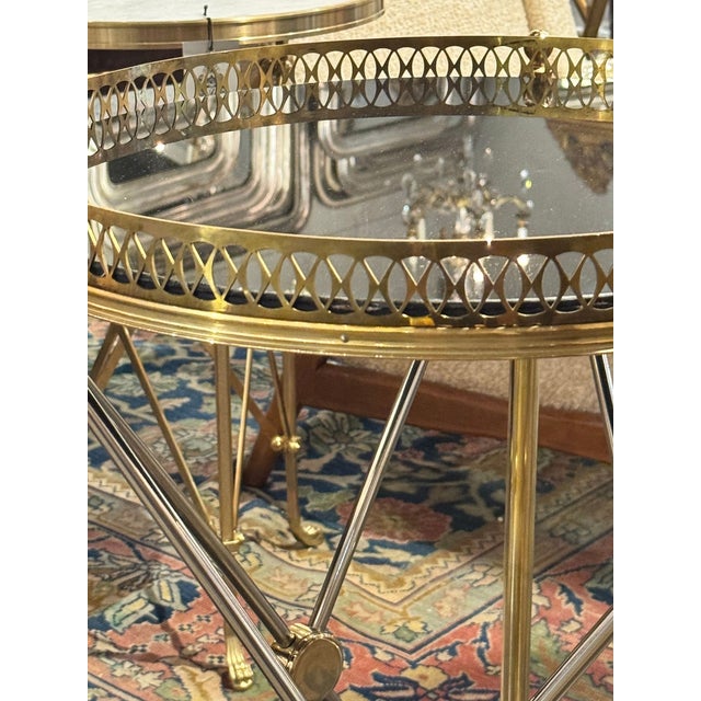 Metal Pair of Jansen Design Steel and Brass Side Tables For Sale - Image 7 of 8