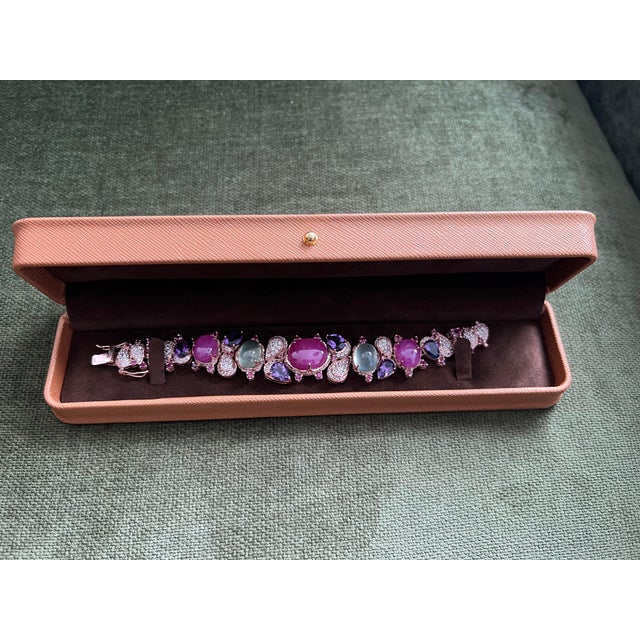 Bochic "Capri" 70 Carats Ruby & Multi Color Gem Bracelet Set 18K Gold & Silver For Sale - Image 13 of 18