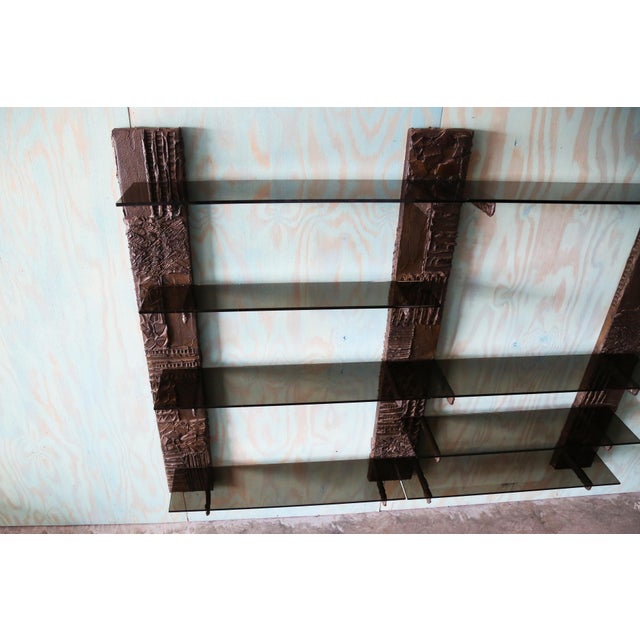 Paul Evans Pe71 Bronzed Resin and Glass Floating Bookshelf Wall Unit C. 1970s For Sale - Image 9 of 16
