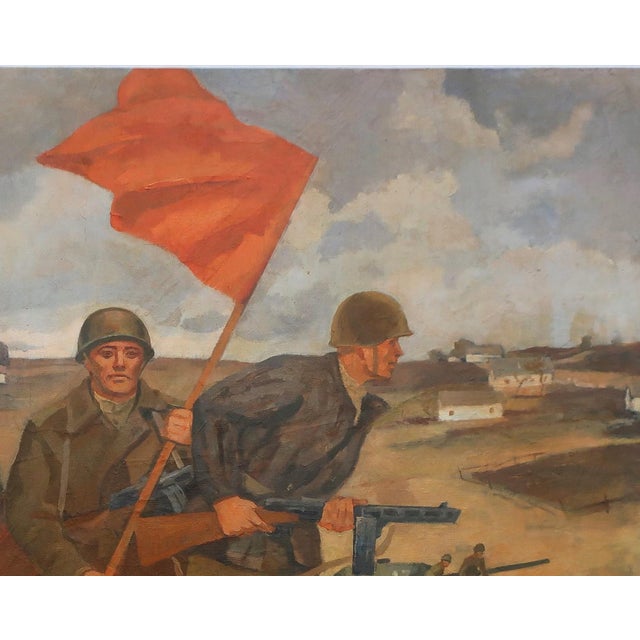 Campaign Soviet Army Oil Painting: Great Patriotic War, Ukrainian Artist (1990) 148-188 For Sale - Image 3 of 6