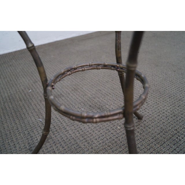 Brass & Glass Faux Bamboo Round Small Side Table For Sale - Image 4 of 10