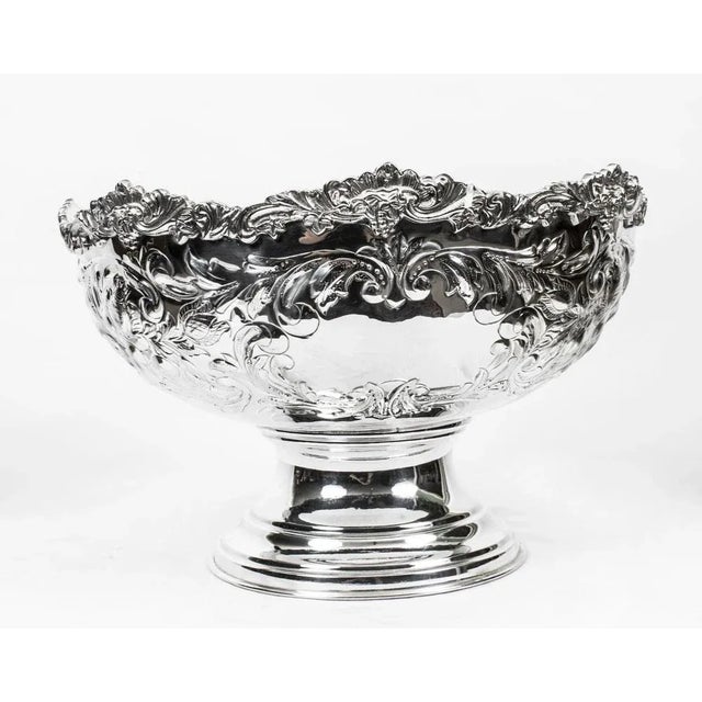 Vintage Large Silver Plated Punch Bowl Cooler with Floral Decoration For Sale - Image 6 of 13