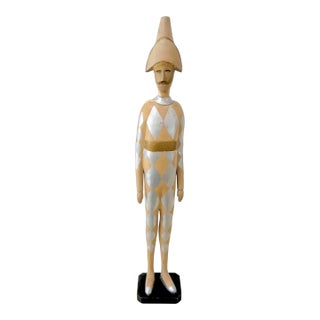 Vintage Wooden Harlequin Jester Figure For Sale