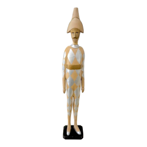 Vintage Wooden Harlequin Jester Figure