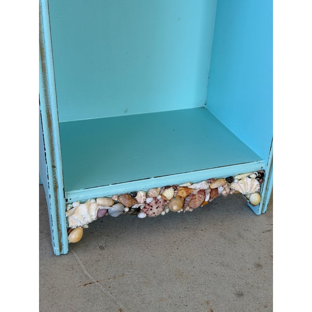 Vintage Grandfather Clock Bookcase With Seashell Mosaic Coastal Folk Art For Sale - Image 4 of 12