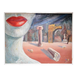 Mid 20th Century Surrealist Oil Painting Signed Messa 1959 For Sale