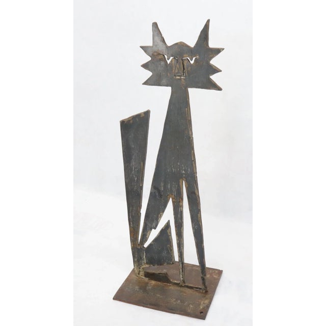 Mid 20th Century Cut Metal Brutalist Modern Abstract Standing Sculpture of a Cat For Sale - Image 5 of 11