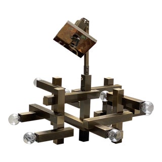 1970s Gaetano Sciolari Mid-Century Cubic Brass Chandelier For Sale