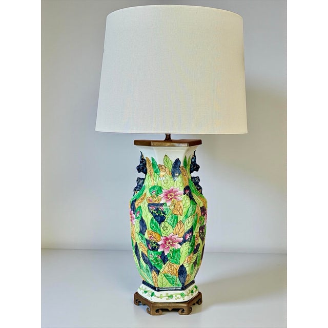 Mid-20th Century Hong Kong Porcelain Tobacco Leaf Table Lamp For Sale - Image 12 of 12