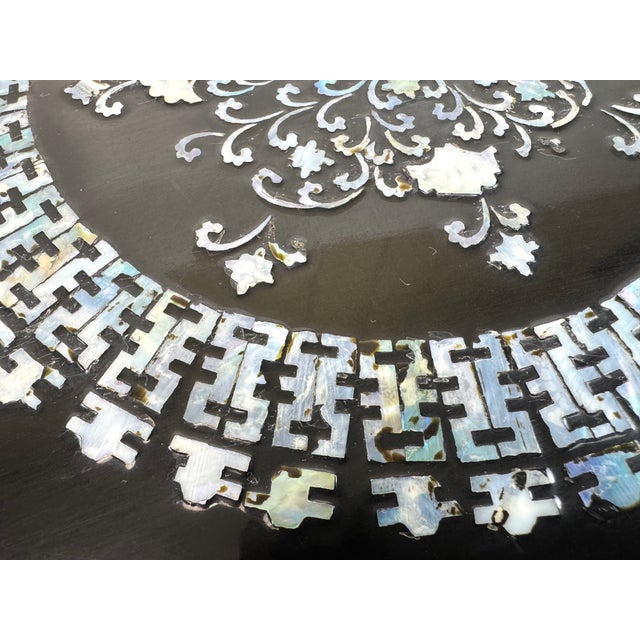 Vintage Chinese Black Lacquer Mother-of-Pearl Inlaid Low Kang Table For Sale - Image 9 of 14