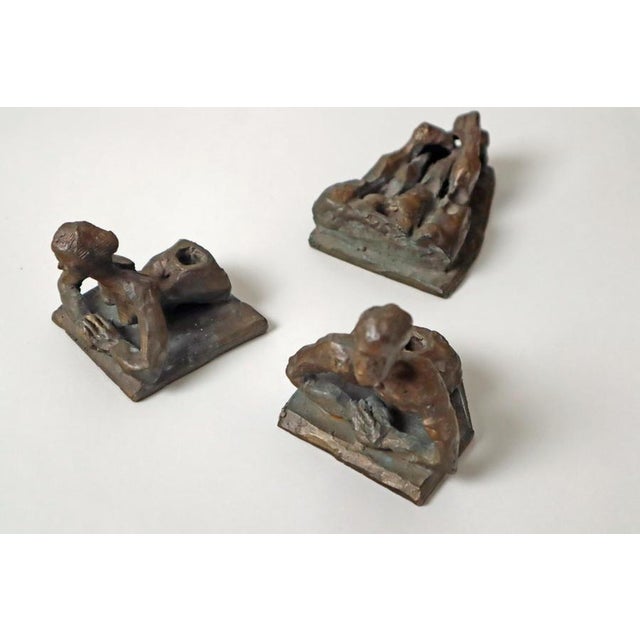 Surrealist Bronze Sculpture Act of Female and Male Signed Candle Holders , 1980 For Sale - Image 4 of 15
