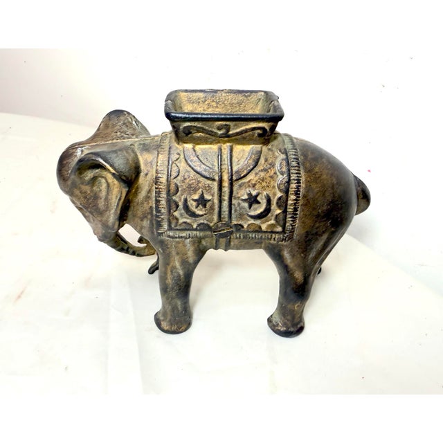Antique 1900's Ac Williams Hand Painted Cast Iron Circus Elephant Still Bank For Sale In New York - Image 6 of 10