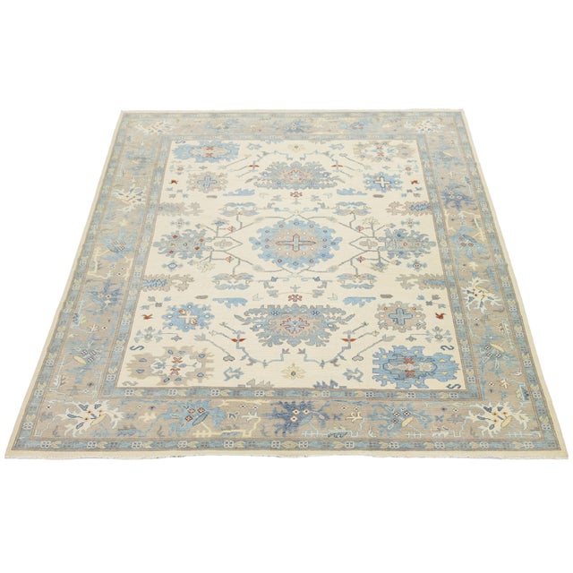 12x15 Modern Oushak Style Hand-Knot Wool Area Rug in Soft Slate Blue and Beige For Sale - Image 10 of 12