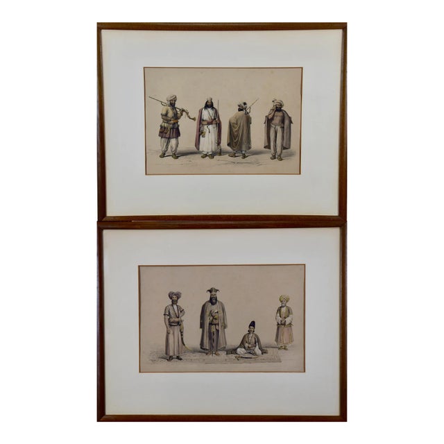 A Pair of 19th C. Engravings Depicting the Costumes and Weapons of Afghani Men by Dr. James Atkinson, 1843 For Sale